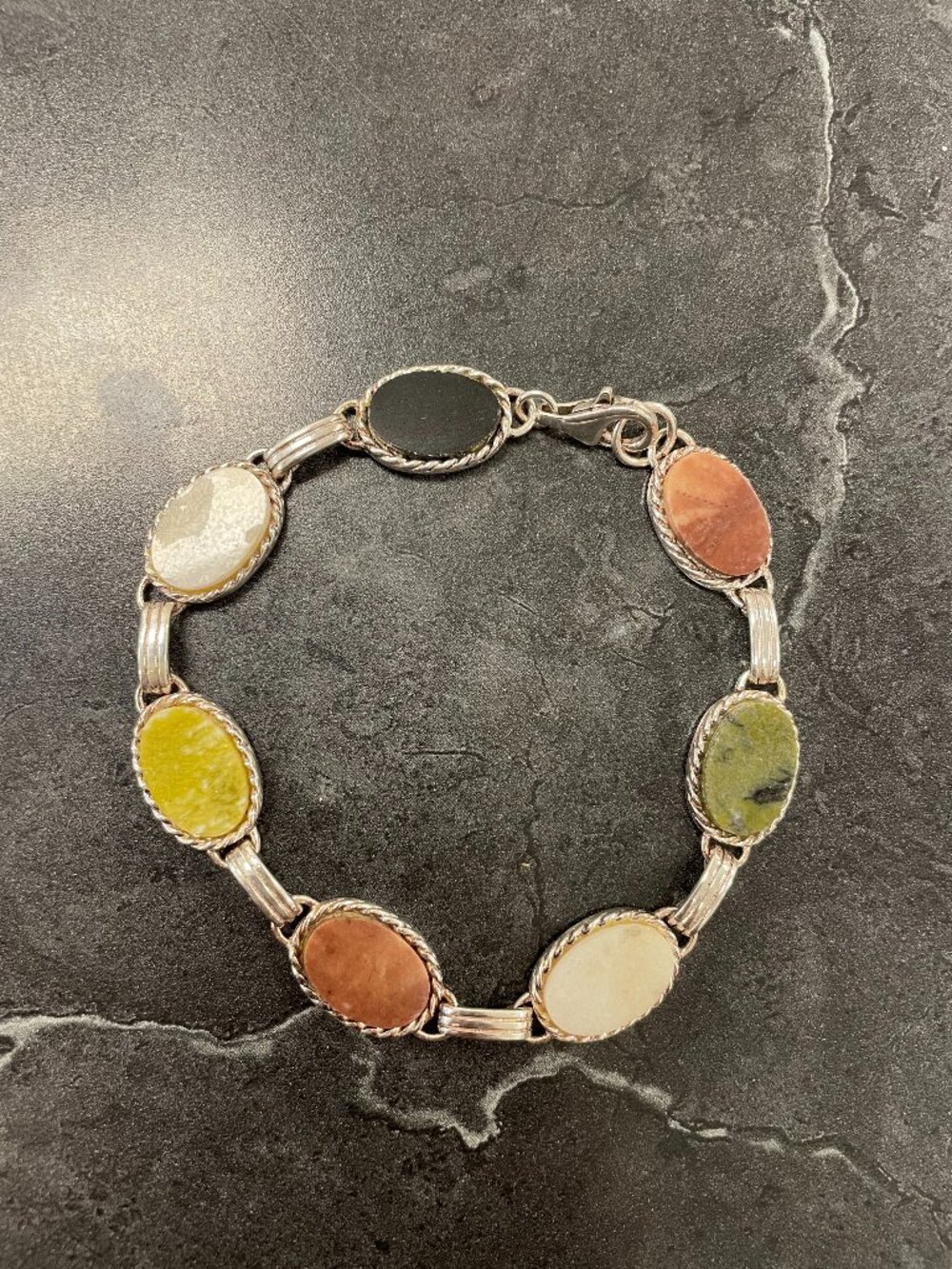 Yellow Agate and Marble Sterling Silver Bracelet